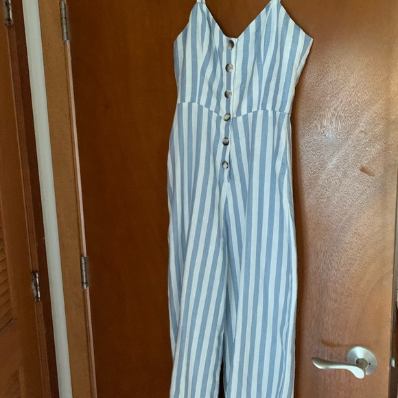 Reformation Torta jumpsuit linen blue stripe 4 nwt - Picture 7 of 9